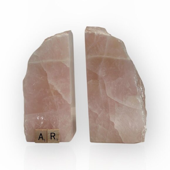 Rose Quartz Bookends Natural Stone Characteristics Pink Crystal Home Decor (AR) - Picture 11 of 16
